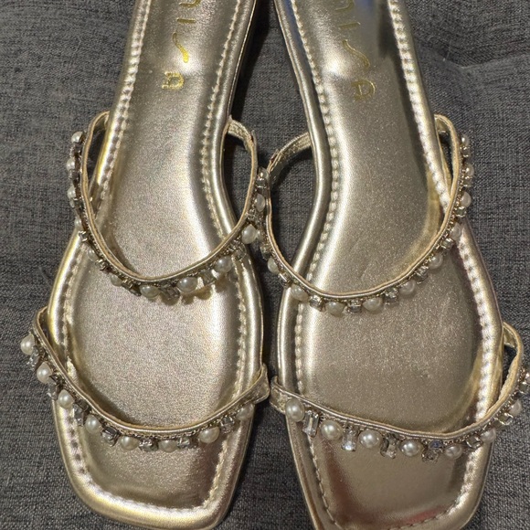Unisa Shoes - Unisa Gold Sandals with Pearl Accents